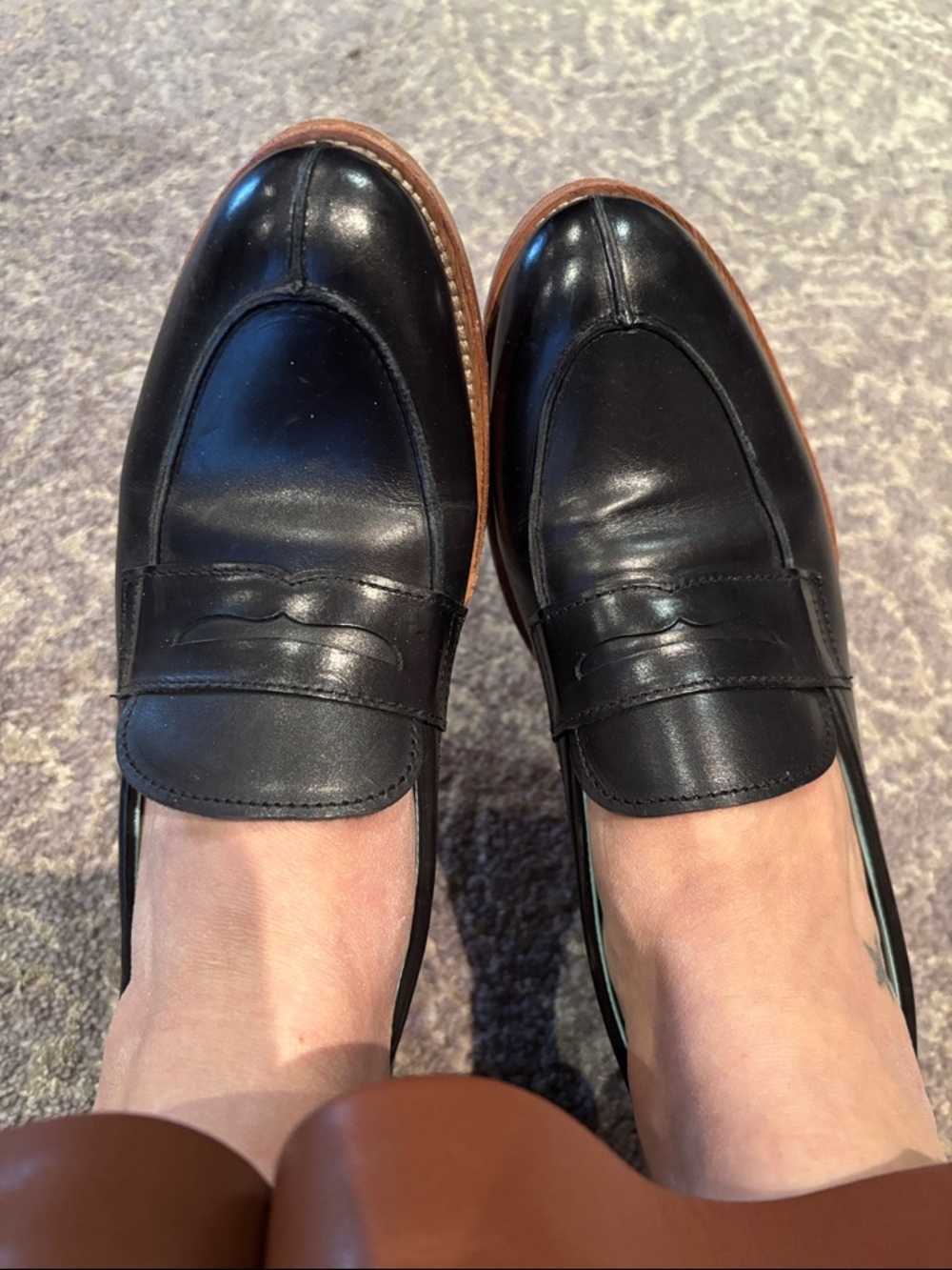 Black Leather Penny Loafers for Women
